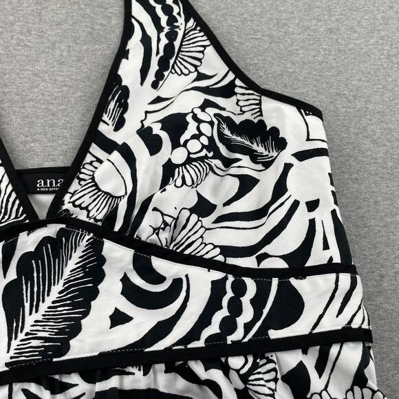 a.n.a Dress Womens 12 Black White Floral Print Halter Neck Fit & Flare Summer - Picture 12 of 15